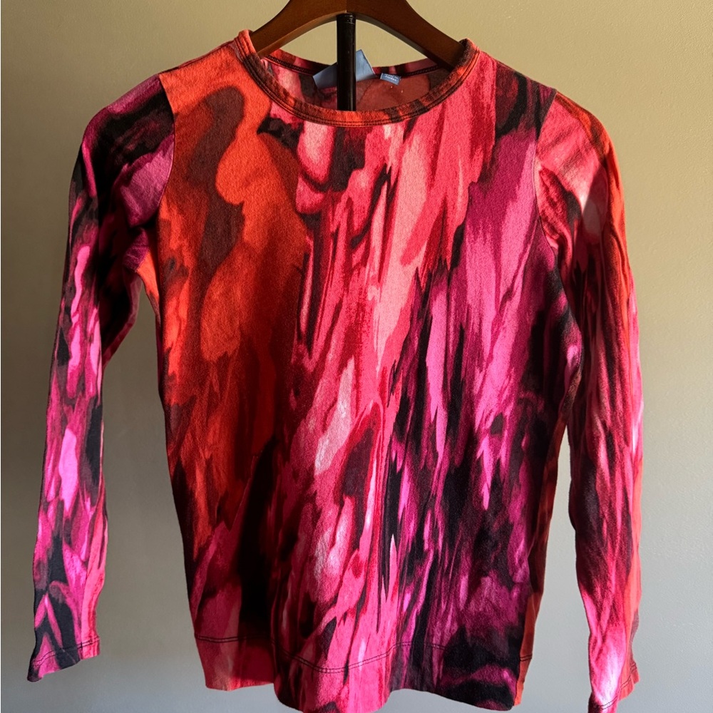 Simply Vera Vera Wang Size PS Red Black Abstract Pattern Long Sleeve Tee